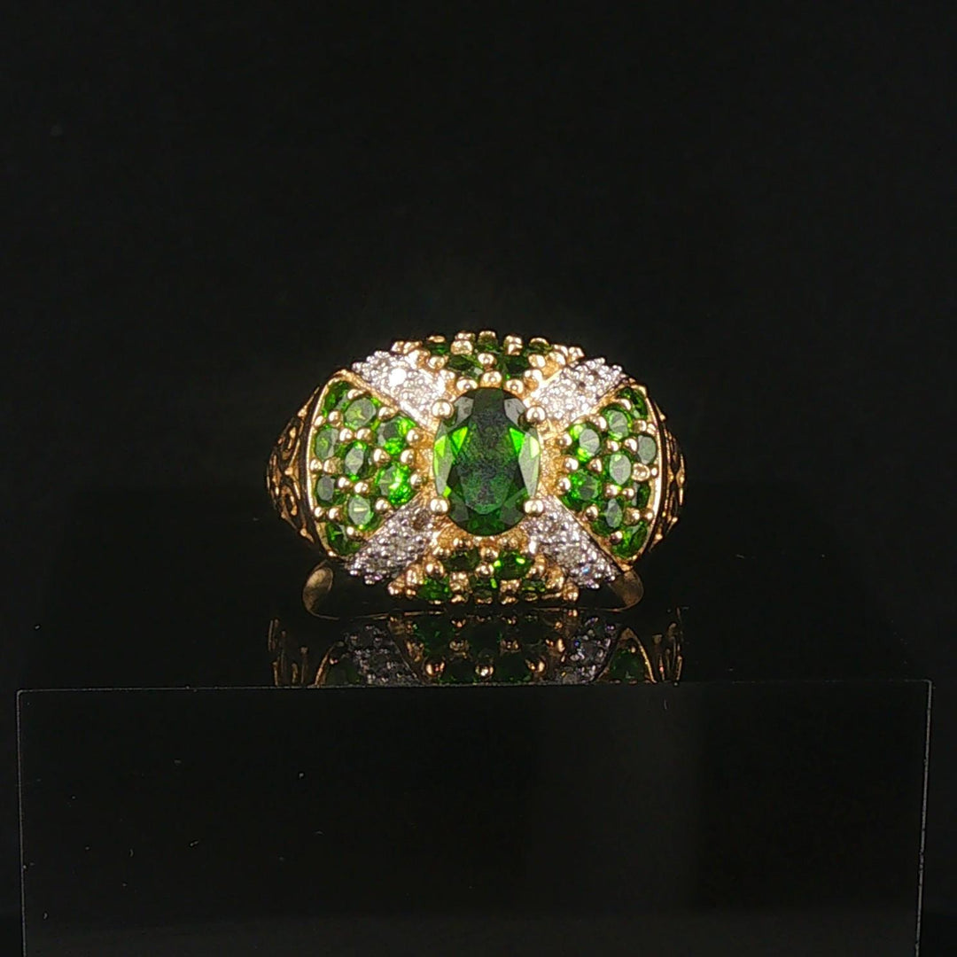 14k Yellow Gold Tsavorite and Diamond Ladies Ring Size 7