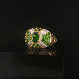 14k Yellow Gold Tsavorite and Diamond Ladies Ring Size 7