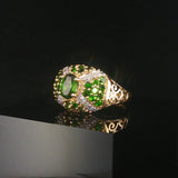 14k Yellow Gold Tsavorite and Diamond Ladies Ring Size 7