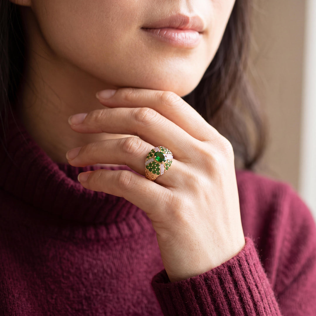 14k Yellow Gold Tsavorite and Diamond Ladies Ring Size 7
