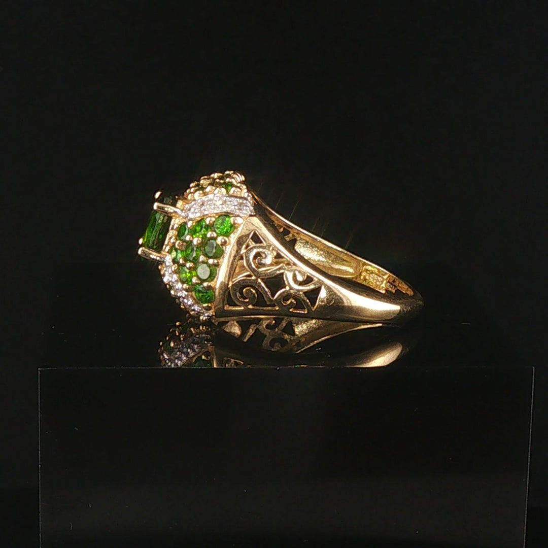 14k Yellow Gold Tsavorite and Diamond Ladies Ring Size 7