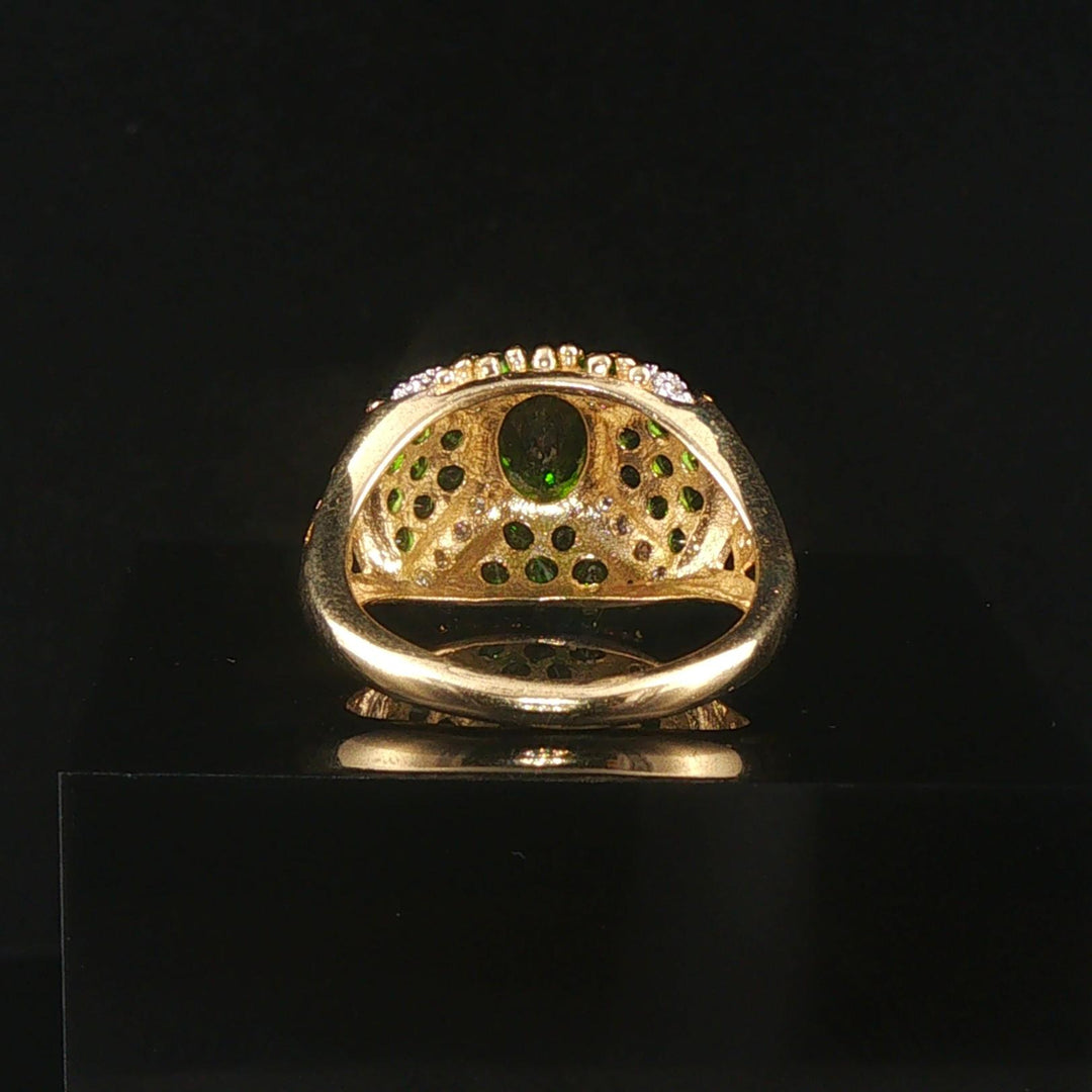 14k Yellow Gold Tsavorite and Diamond Ladies Ring Size 7