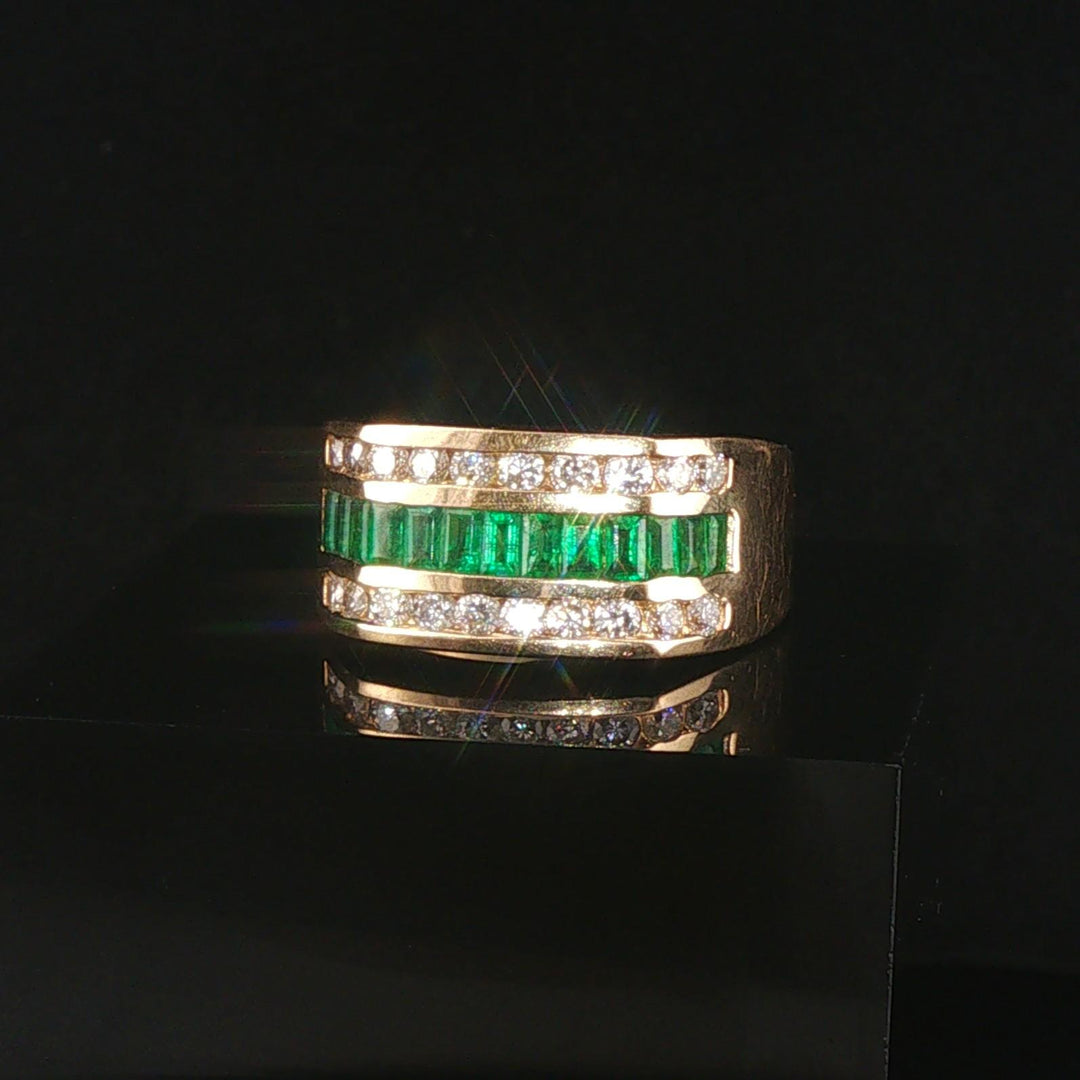 14k Yellow Gold Emerald and 0.75cttw Diamond Men's Solid Ring Size 8.75