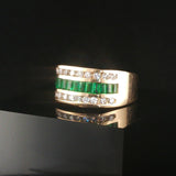 14k Yellow Gold Emerald and 0.75cttw Diamond Men's Solid Ring Size 8.75