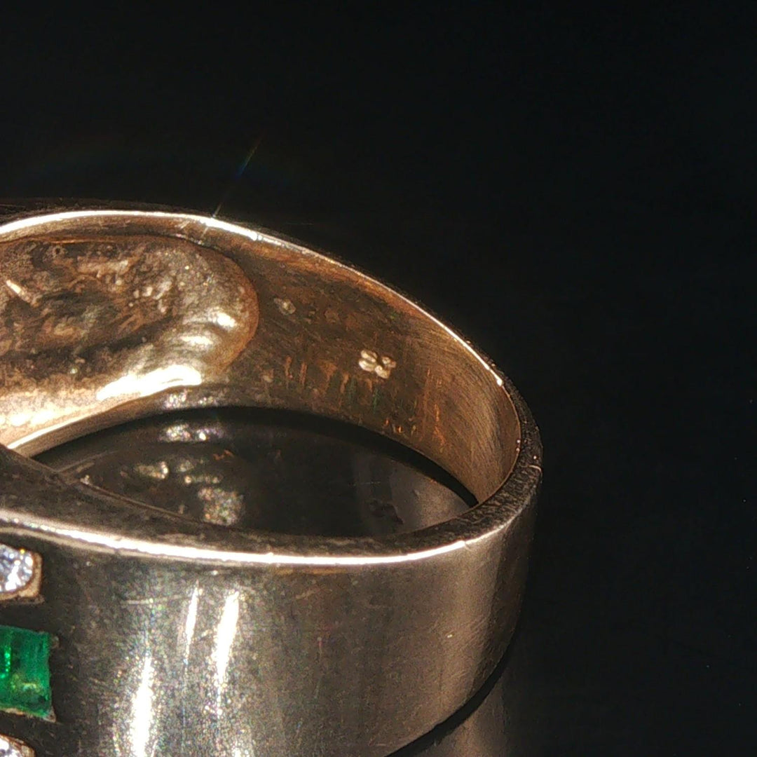 14k Yellow Gold Emerald and 0.75cttw Diamond Men's Solid Ring Size 8.75