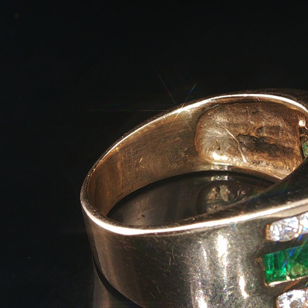 14k Yellow Gold Emerald and 0.75cttw Diamond Men's Solid Ring Size 8.75