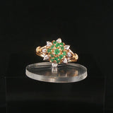 14k Yellow Gold Emerald and Diamond Floral Cluster Ring Size 6.25