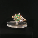 14k Yellow Gold Emerald and Diamond Floral Cluster Ring Size 6.25