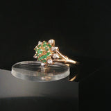 14k Yellow Gold Emerald and Diamond Floral Cluster Ring Size 6.25