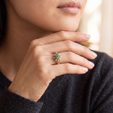 14k Yellow Gold Emerald and Diamond Floral Cluster Ring Size 6.25