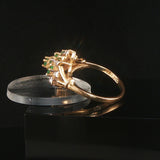14k Yellow Gold Emerald and Diamond Floral Cluster Ring Size 6.25