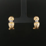 14k Yellow and White Gold Bezel Diamond Vintage Huggie Earrings