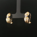 14k Yellow and White Gold Bezel Diamond Vintage Huggie Earrings