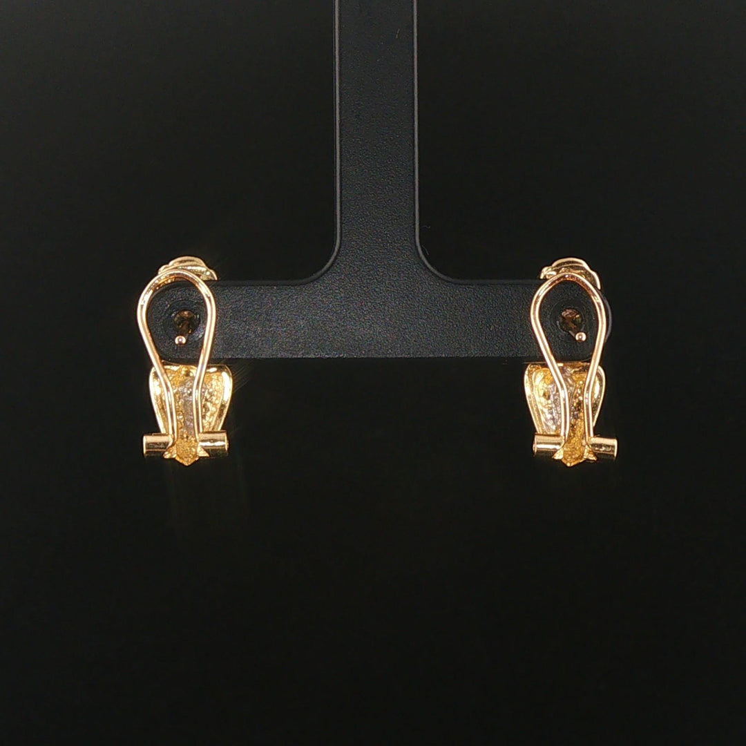 14k Yellow and White Gold Bezel Diamond Vintage Huggie Earrings