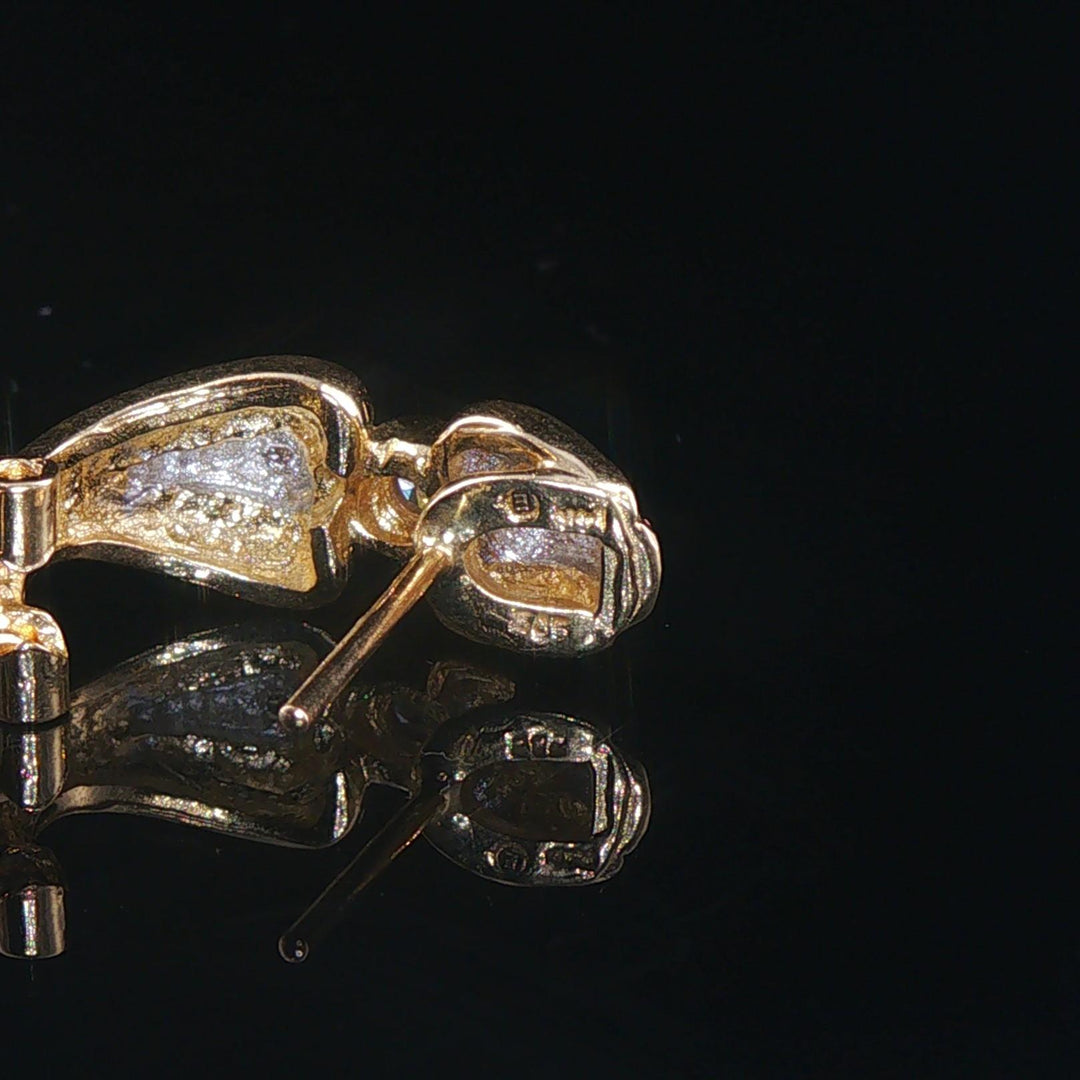 14k Yellow and White Gold Bezel Diamond Vintage Huggie Earrings