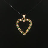 14k Yellow Gold Emerald and Diamond Heart Pendant 1"