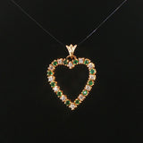 14k Yellow Gold Emerald and Diamond Heart Pendant 1"