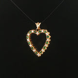 14k Yellow Gold Emerald and Diamond Heart Pendant 1"