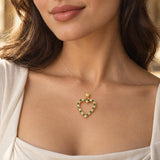 14k Yellow Gold Emerald and Diamond Heart Pendant 1"