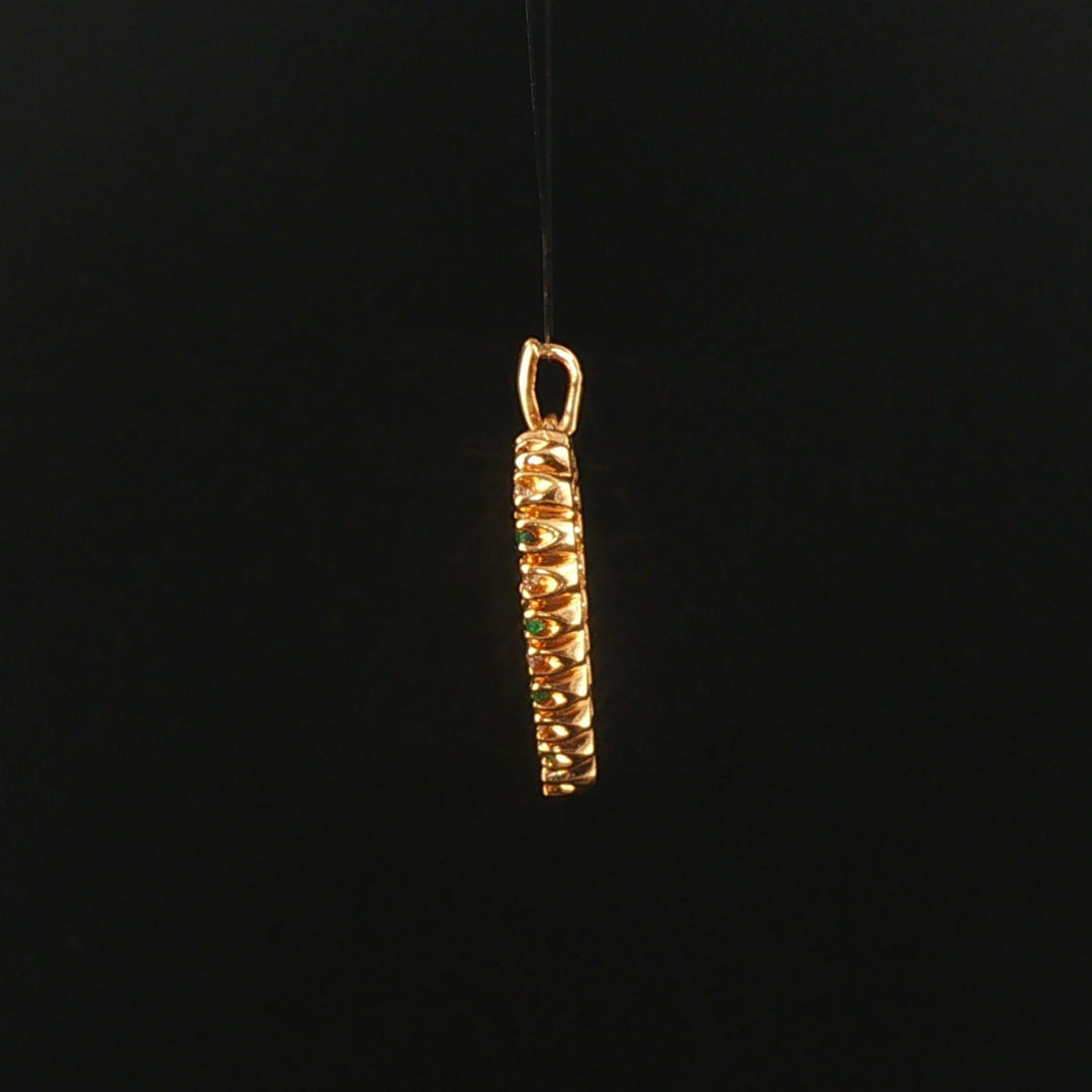 14k Yellow Gold Emerald and Diamond Heart Pendant 1"