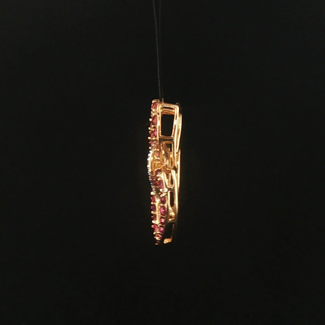 14k Yellow Gold Morganite Pink Sapphire and Diamond Three Heart Pendant 1"