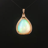 14k Yellow Gold 11.35ct Pear Opal and Diamond Halo Pendant 1.4"