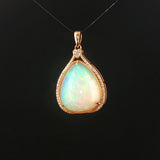 14k Yellow Gold 11.35ct Pear Opal and Diamond Halo Pendant 1.4"