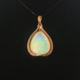 14k Yellow Gold 11.35ct Pear Opal and Diamond Halo Pendant 1.4"