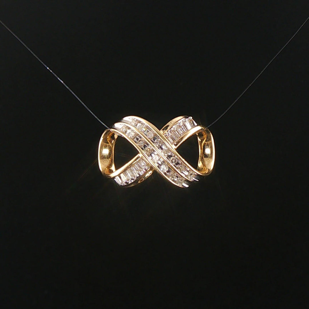 14k Yellow Gold and 0.25ct Round and Baguette Diamond Slide Pendant