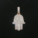 10k Yellow Gold and 1.50cttw Pave Diamond Hamsa Pendant 1.5"