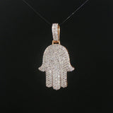10k Yellow Gold and 1.50cttw Pave Diamond Hamsa Pendant 1.5"