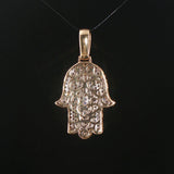 10k Yellow Gold and 1.50cttw Pave Diamond Hamsa Pendant 1.5"