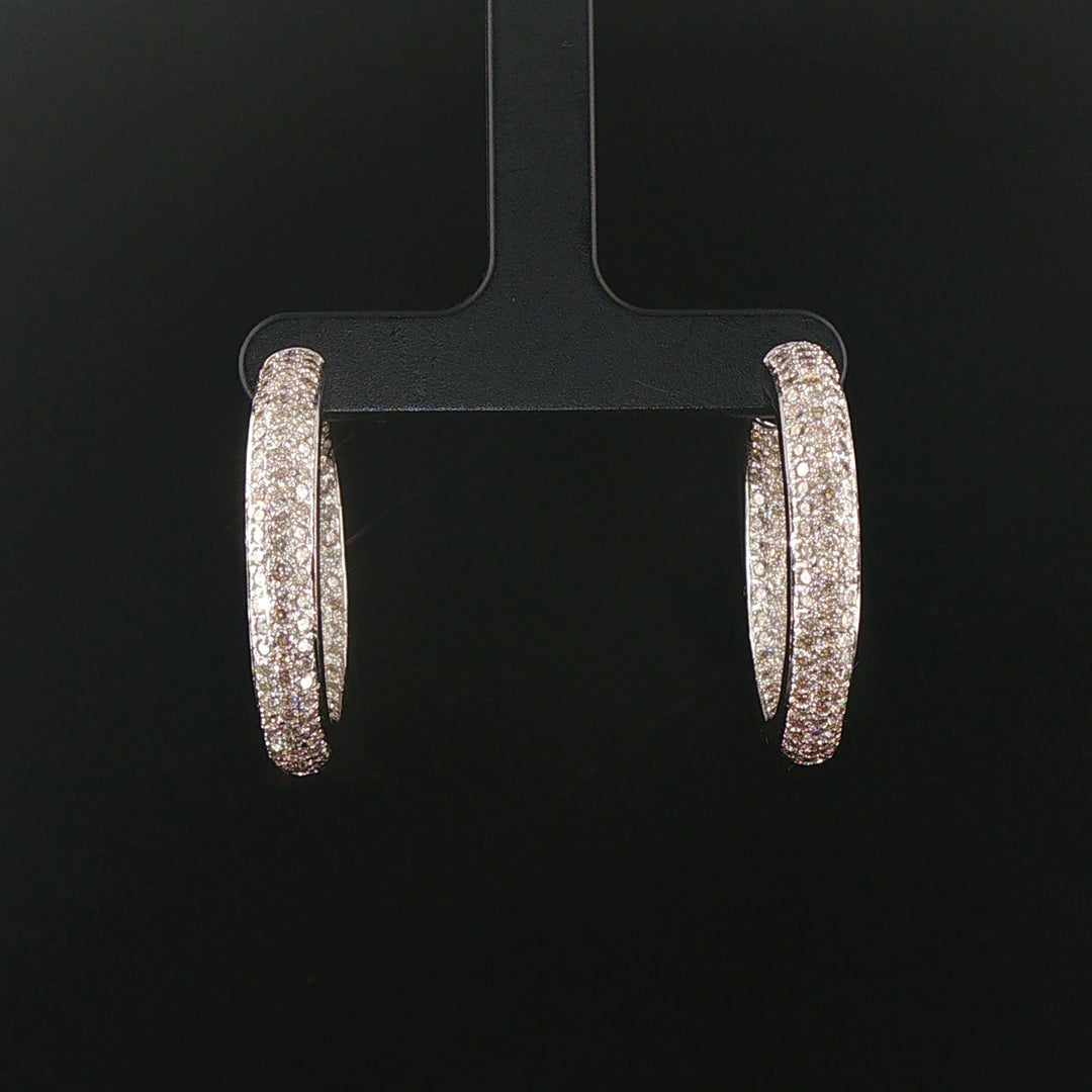 18k White Gold and 3cttw Pave Diamond Inside Out Hoop Earrings 1.25"