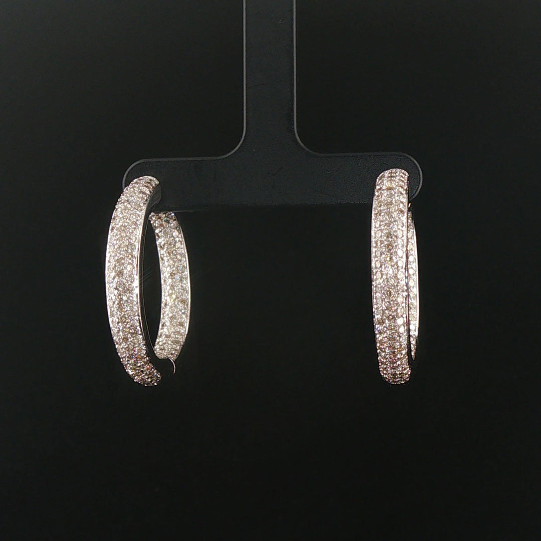 18k White Gold and 3cttw Pave Diamond Inside Out Hoop Earrings 1.25"