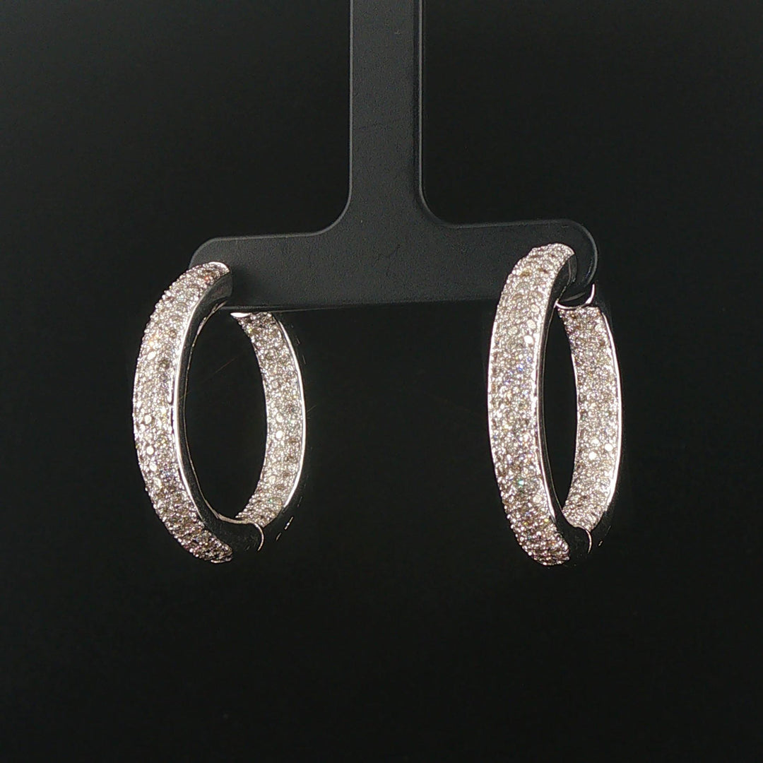 18k White Gold and 3cttw Pave Diamond Inside Out Hoop Earrings 1.25"