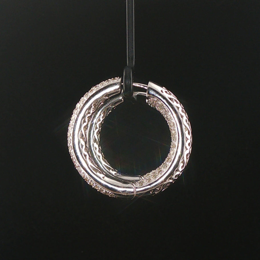 18k White Gold and 3cttw Pave Diamond Inside Out Hoop Earrings 1.25"