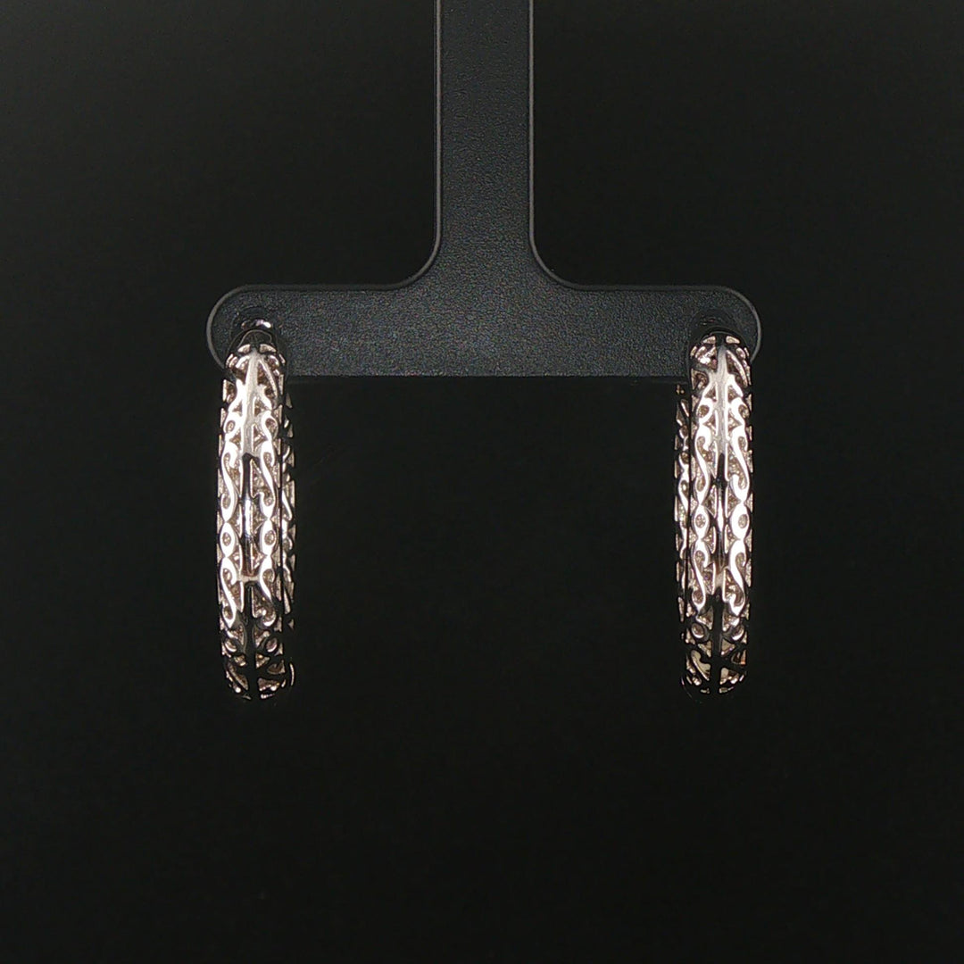 18k White Gold and 3cttw Pave Diamond Inside Out Hoop Earrings 1.25"