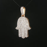 10k Yellow Gold and 1.50cttw Pave Diamond Hamsa Pendant 1.5"