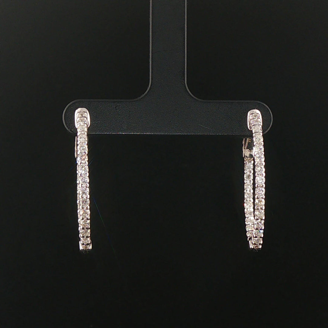 14k White Gold and 1.50cttw Diamond Inside Out Oval Hoop Earrings 1.25"