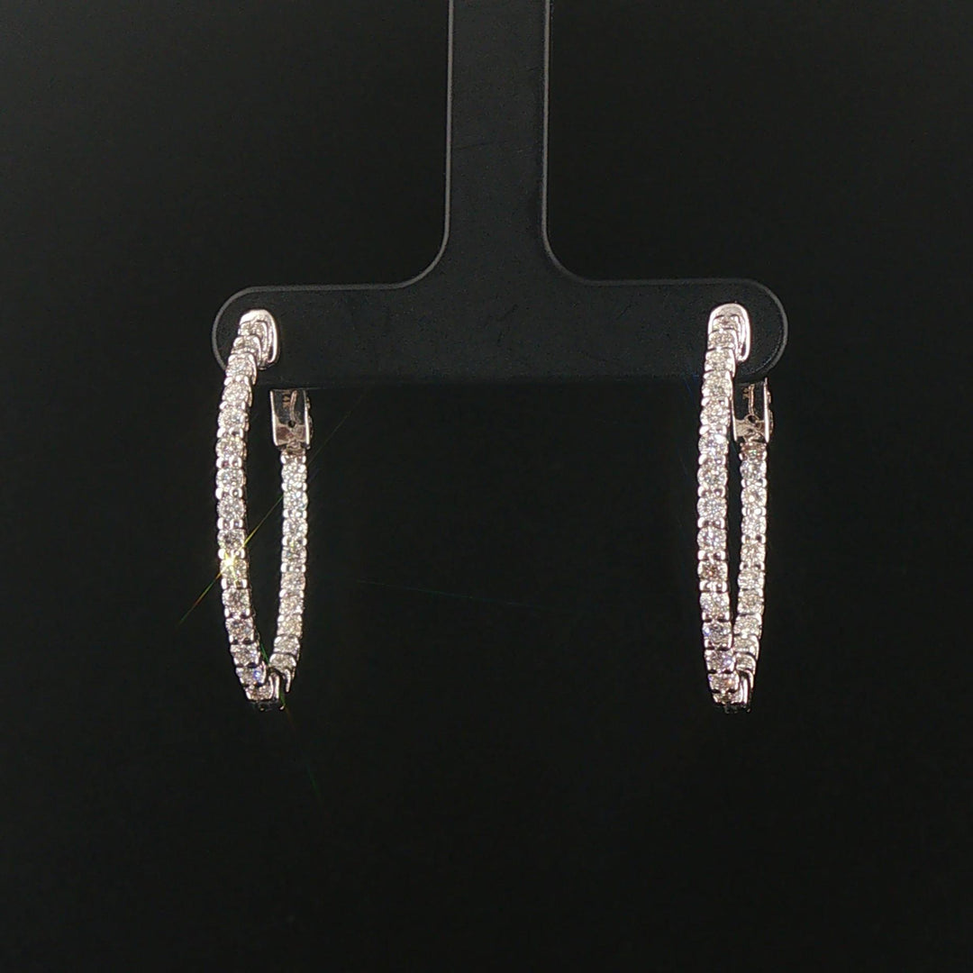 14k White Gold and 1.50cttw Diamond Inside Out Oval Hoop Earrings 1.25"