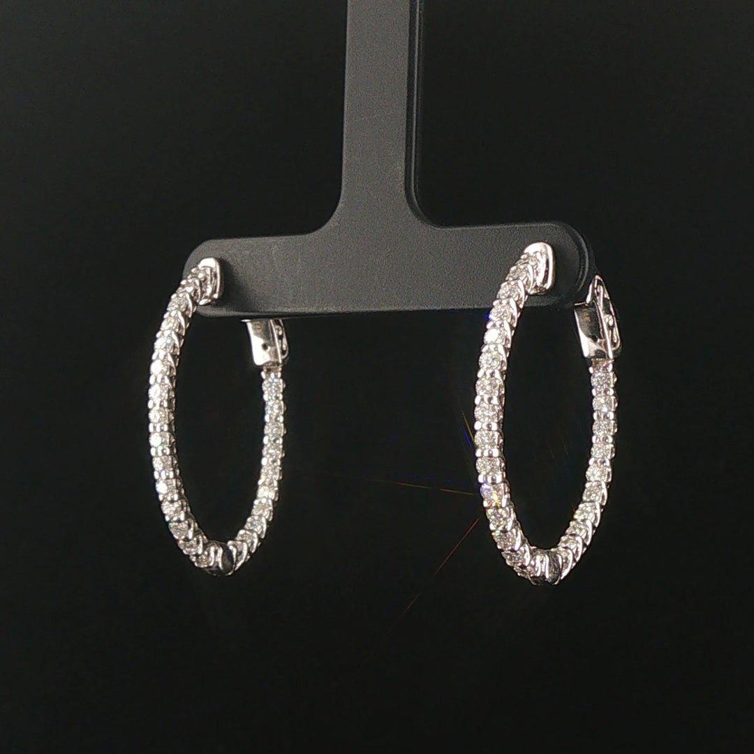 14k White Gold and 1.50cttw Diamond Inside Out Oval Hoop Earrings 1.25"