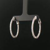 14k White Gold and 1.50cttw Diamond Inside Out Oval Hoop Earrings 1.25"