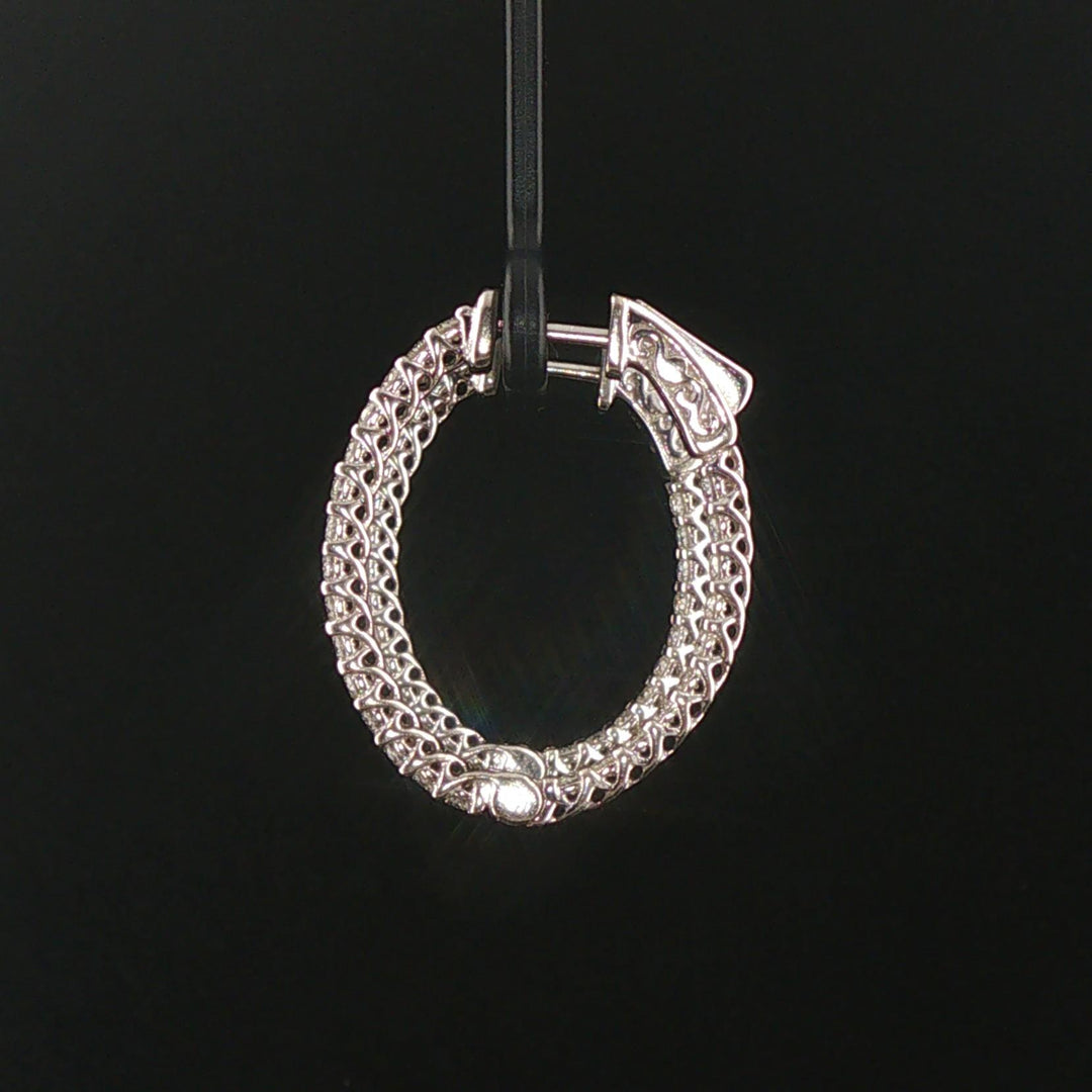14k White Gold and 1.50cttw Diamond Inside Out Oval Hoop Earrings 1.25"