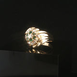 14k Yellow Gold Emerald and Diamond Vintage Cluster Ring Size 5.75