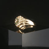 14k Yellow Gold Emerald and Diamond Vintage Cluster Ring Size 5.75