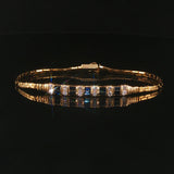 14k Yellow Gold Sapphire and Diamond Bar Station Link Bracelet 6.5"