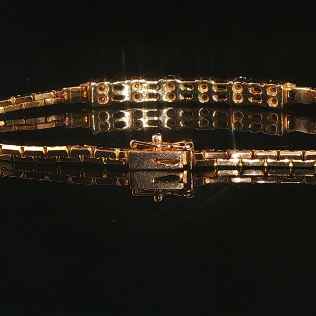 14k Yellow Gold Sapphire and Diamond Bar Station Link Bracelet 6.5"