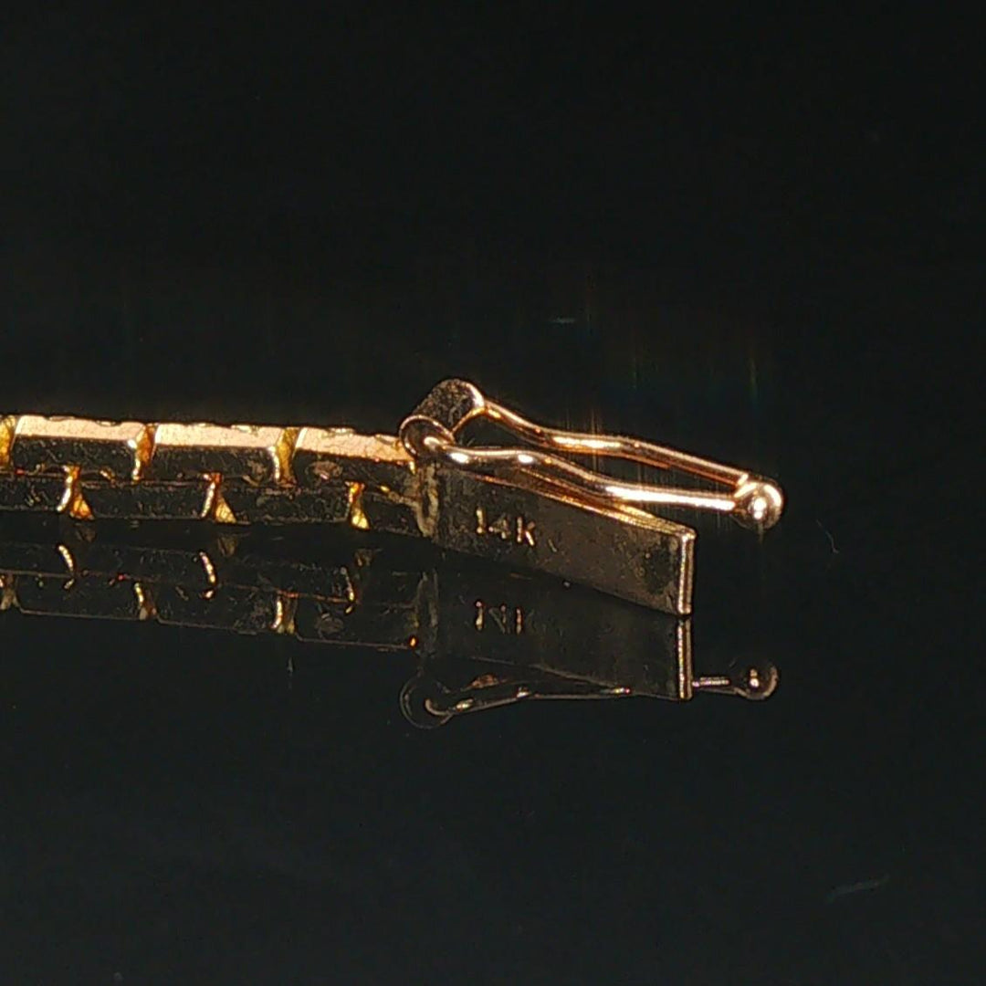 14k Yellow Gold Sapphire and Diamond Bar Station Link Bracelet 6.5"