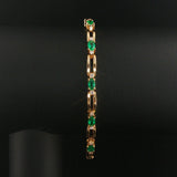 14k Yellow Gold Emerald and Diamond Solid Fancy Bar Link Bracelet 7"