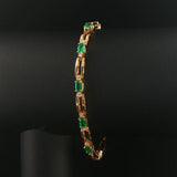 14k Yellow Gold Emerald and Diamond Solid Fancy Bar Link Bracelet 7"